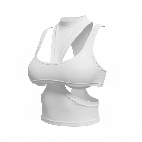 New Large White Sexy Cut Out Crop Top Open Sleeveless Tank Blouse Tee - Picture 3 of 4